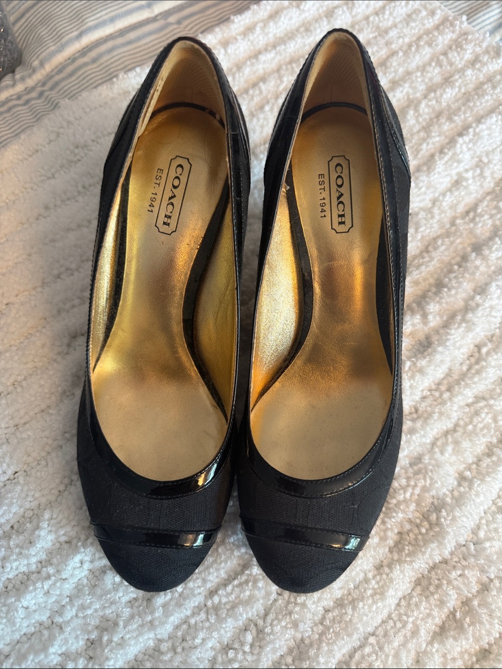 COACH Black Women's Round-Toe Wedge Heels with Gold Insole